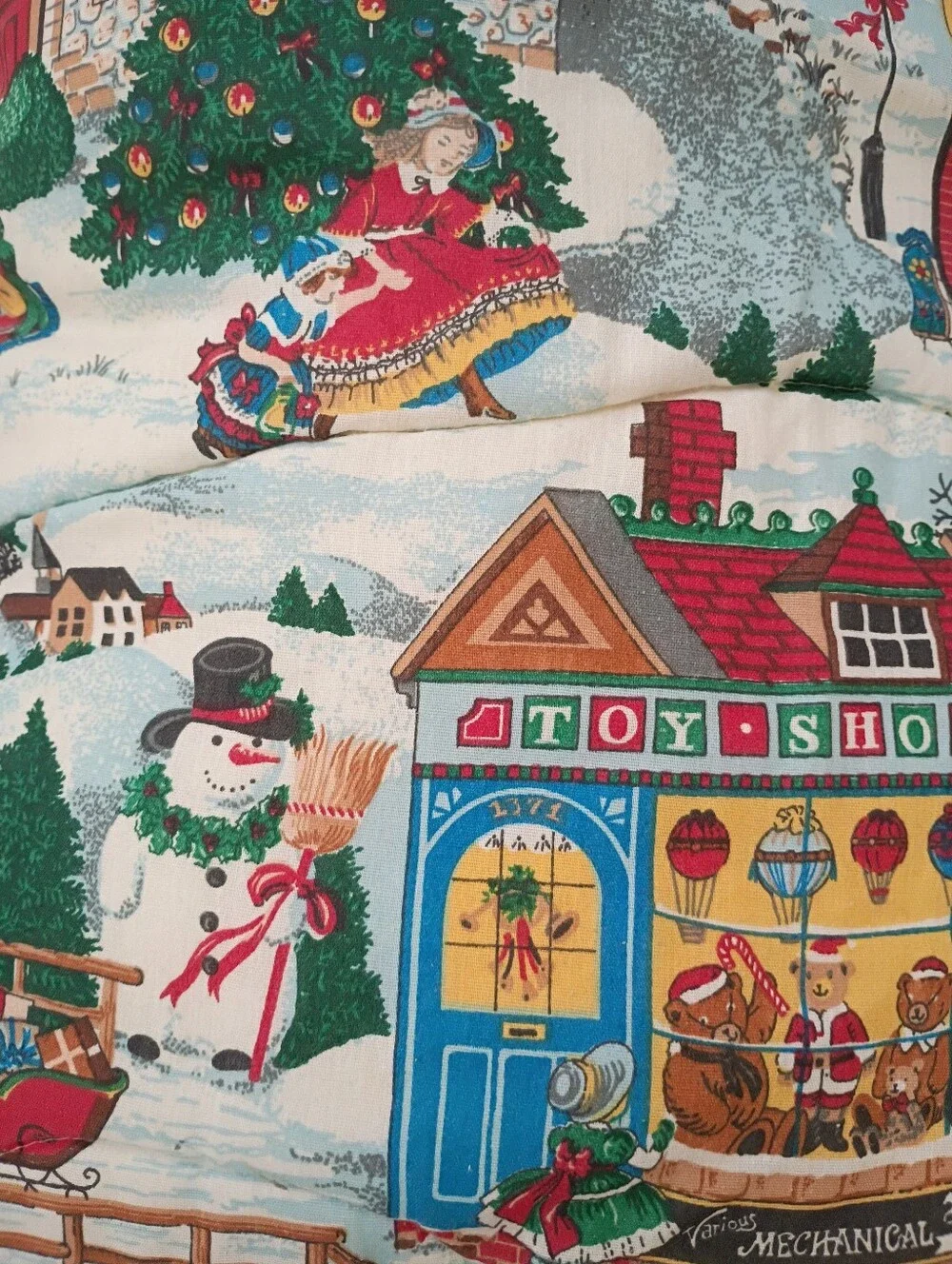 Vintage JC Penney Christmas Village Holiday Winter Fest Quilt Twin Comforter 80s